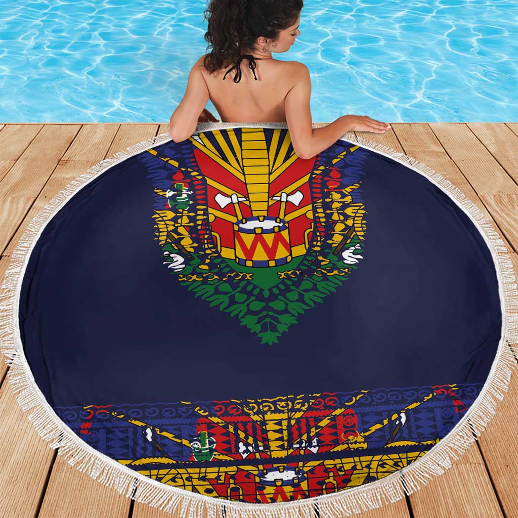 Haiti Flag Traditional Dashiki Beach Blanket Black Color