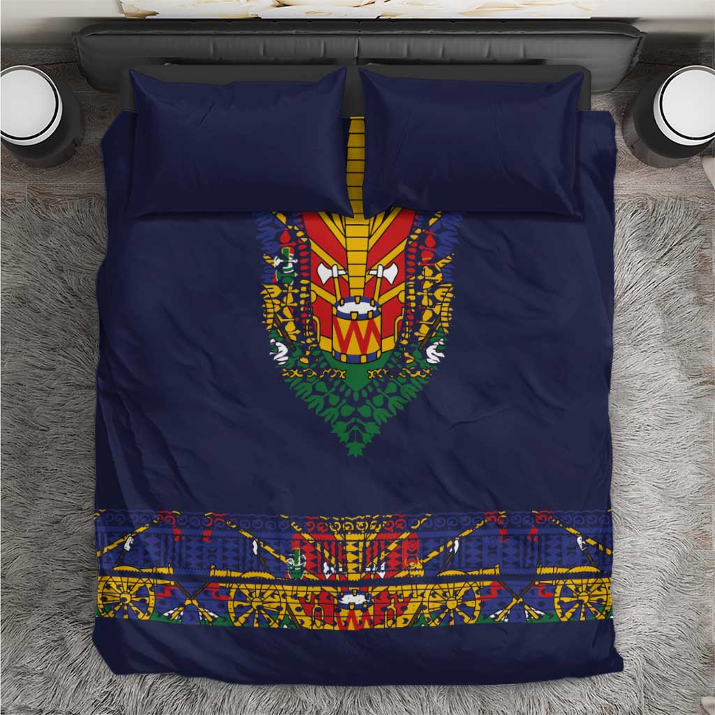 Haiti Flag Traditional Dashiki Bedding Set Black Color