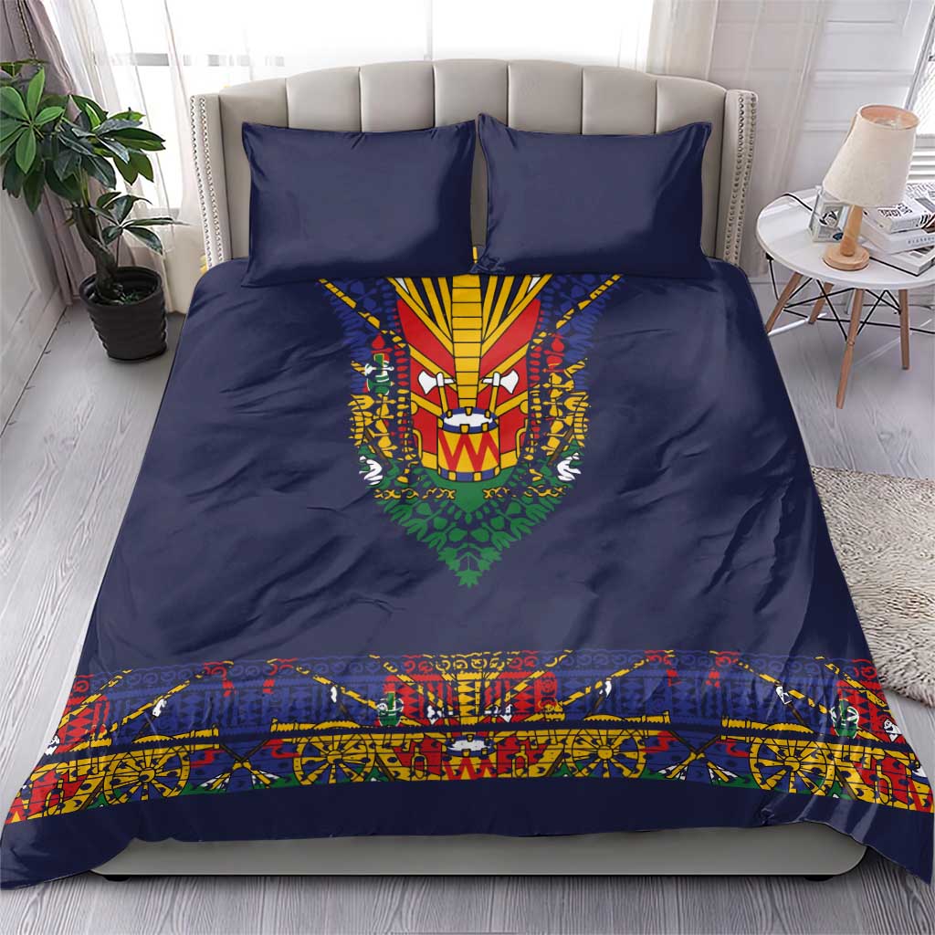 Haiti Flag Traditional Dashiki Bedding Set Black Color