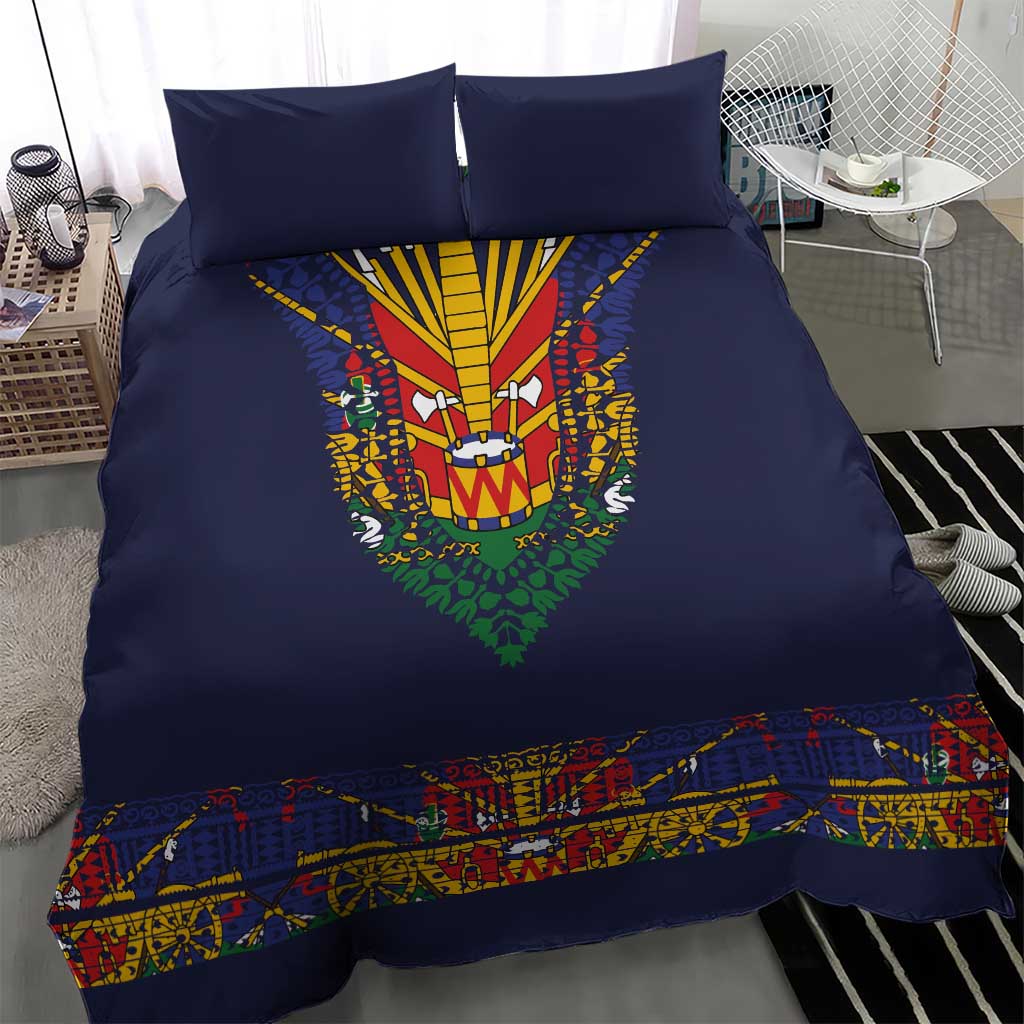 Haiti Flag Traditional Dashiki Bedding Set Black Color