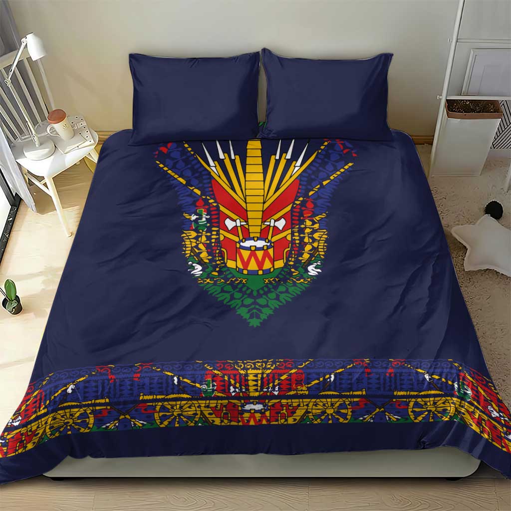 Haiti Flag Traditional Dashiki Bedding Set Black Color