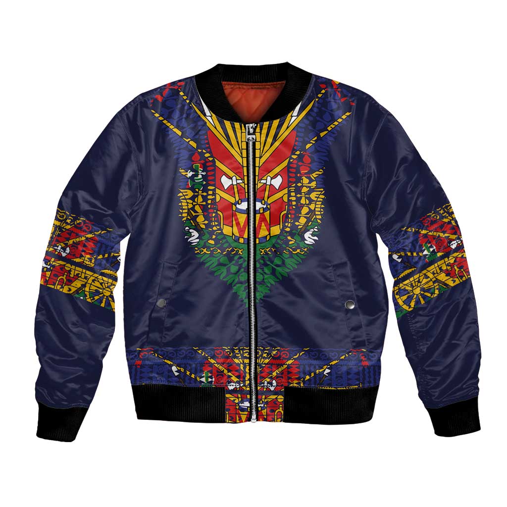 Haiti Flag Traditional Dashiki Bomber Jacket Black Color