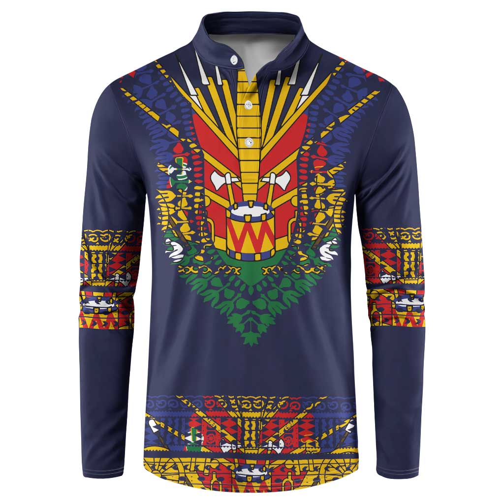 Haiti Flag Traditional Dashiki Button Sweatshirt Black Color