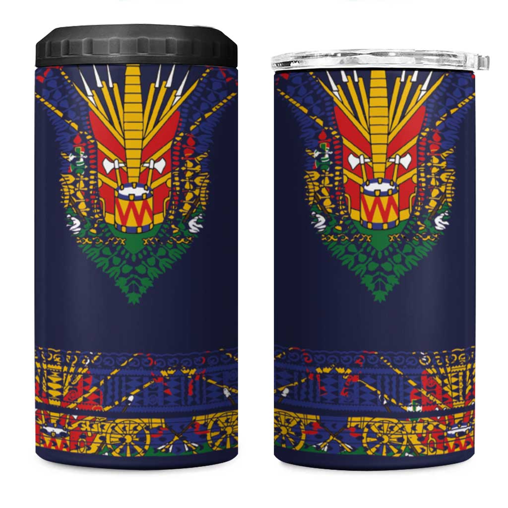 Haiti Flag Traditional Dashiki 4 in 1 Can Cooler Tumbler Black Color