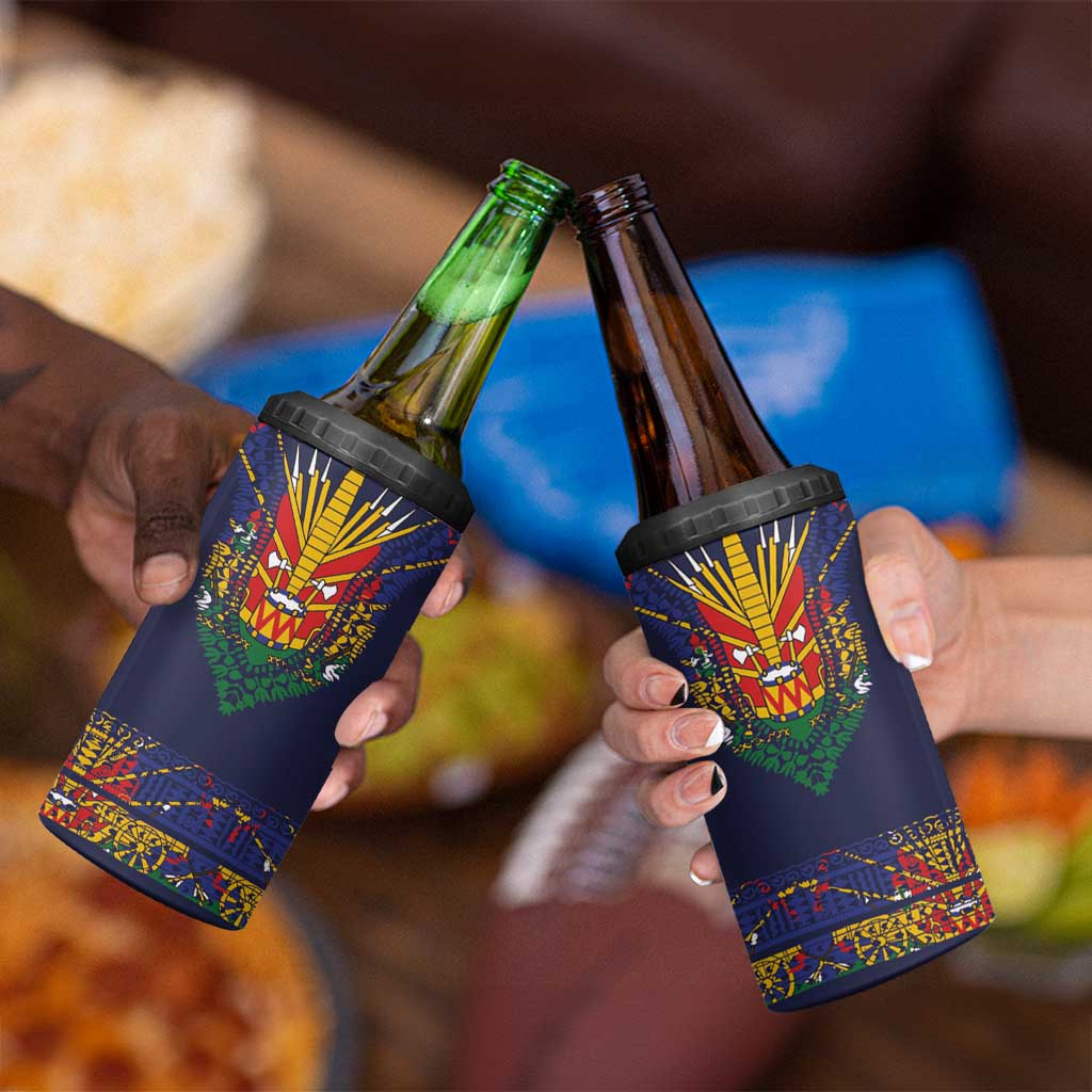 Haiti Flag Traditional Dashiki 4 in 1 Can Cooler Tumbler Black Color