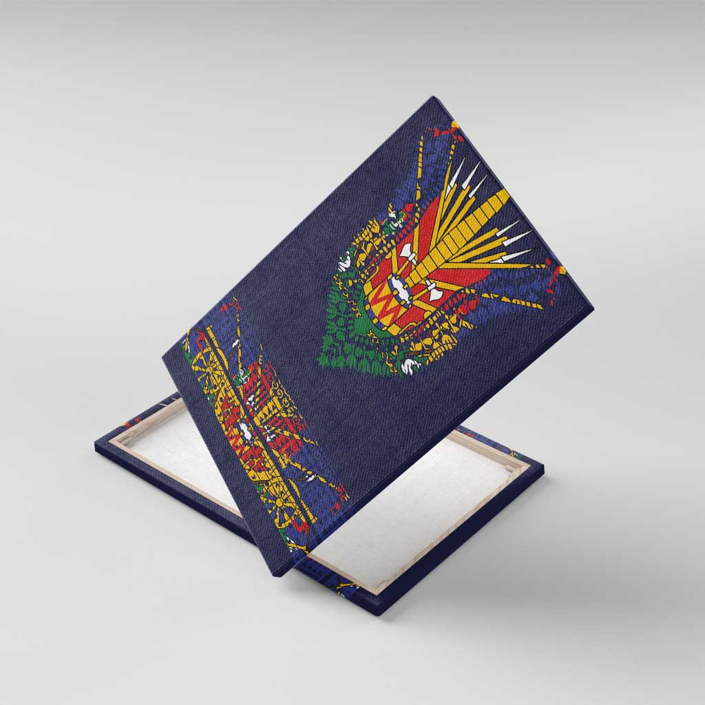 Haiti Flag Traditional Dashiki Canvas Wall Art Black Color