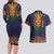 Haiti Flag Traditional Dashiki Couples Matching Long Sleeve Bodycon Dress and Hawaiian Shirt Black Color