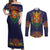 Haiti Flag Traditional Dashiki Couples Matching Off Shoulder Maxi Dress and Long Sleeve Button Shirt Black Color