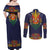 Haiti Flag Traditional Dashiki Couples Matching Off Shoulder Maxi Dress and Long Sleeve Button Shirt Black Color