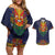Haiti Flag Traditional Dashiki Couples Matching Off Shoulder Short Dress and Hawaiian Shirt Black Color