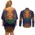 Haiti Flag Traditional Dashiki Couples Matching Off Shoulder Short Dress and Long Sleeve Button Shirt Black Color