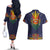 Haiti Flag Traditional Dashiki Couples Matching Off The Shoulder Long Sleeve Dress and Hawaiian Shirt Black Color