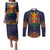 Haiti Flag Traditional Dashiki Couples Matching Puletasi and Long Sleeve Button Shirt Black Color