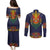 Haiti Flag Traditional Dashiki Couples Matching Puletasi and Long Sleeve Button Shirt Black Color