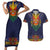 Haiti Flag Traditional Dashiki Couples Matching Short Sleeve Bodycon Dress and Hawaiian Shirt Black Color