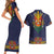Haiti Flag Traditional Dashiki Couples Matching Short Sleeve Bodycon Dress and Hawaiian Shirt Black Color
