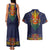 Haiti Flag Traditional Dashiki Couples Matching Tank Maxi Dress and Hawaiian Shirt Black Color