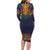 Haiti Flag Traditional Dashiki Family Matching Long Sleeve Bodycon Dress and Hawaiian Shirt Black Color