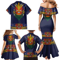 Haiti Flag Traditional Dashiki Family Matching Mermaid Dress and Hawaiian Shirt Black Color