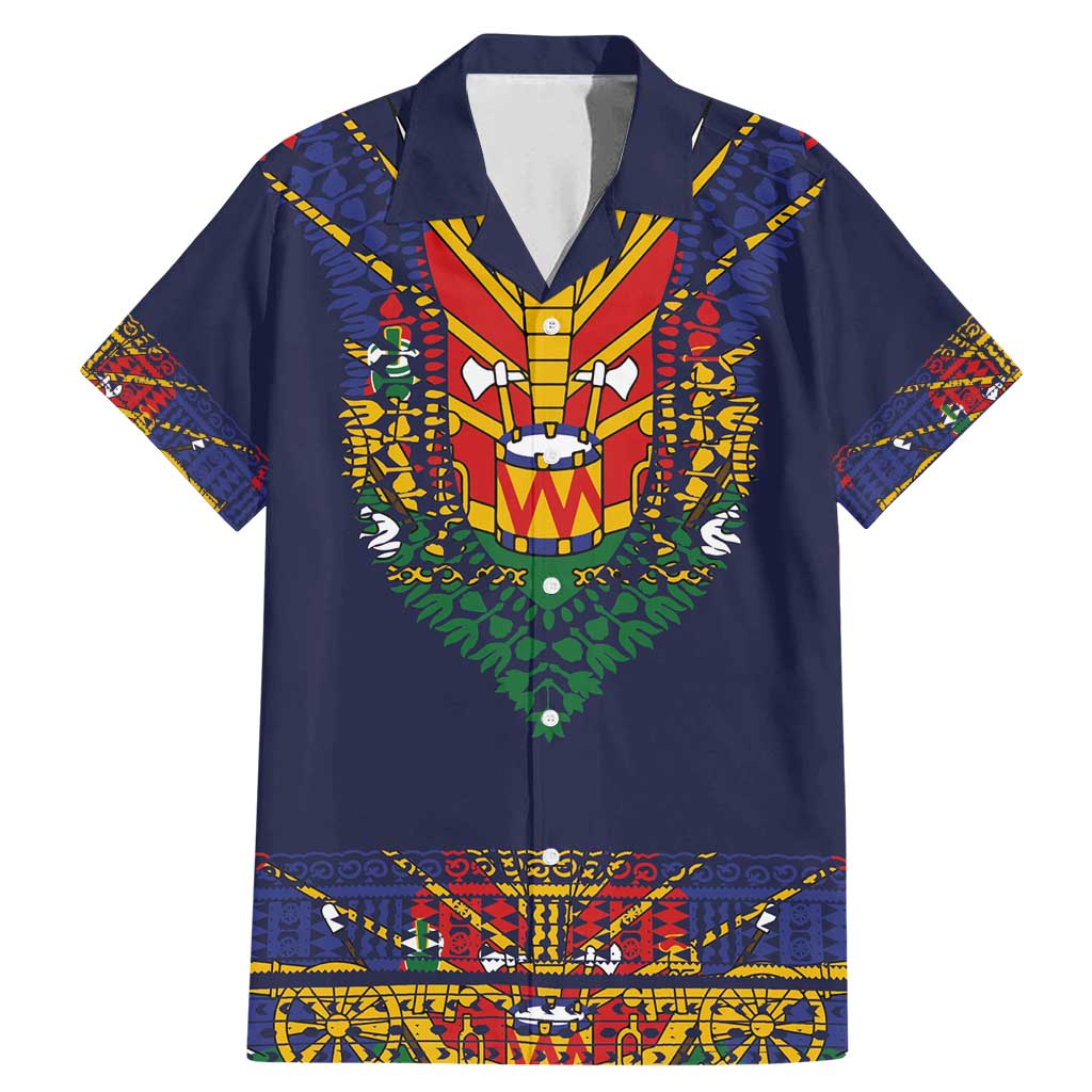 Haiti Flag Traditional Dashiki Family Matching Mermaid Dress and Hawaiian Shirt Black Color