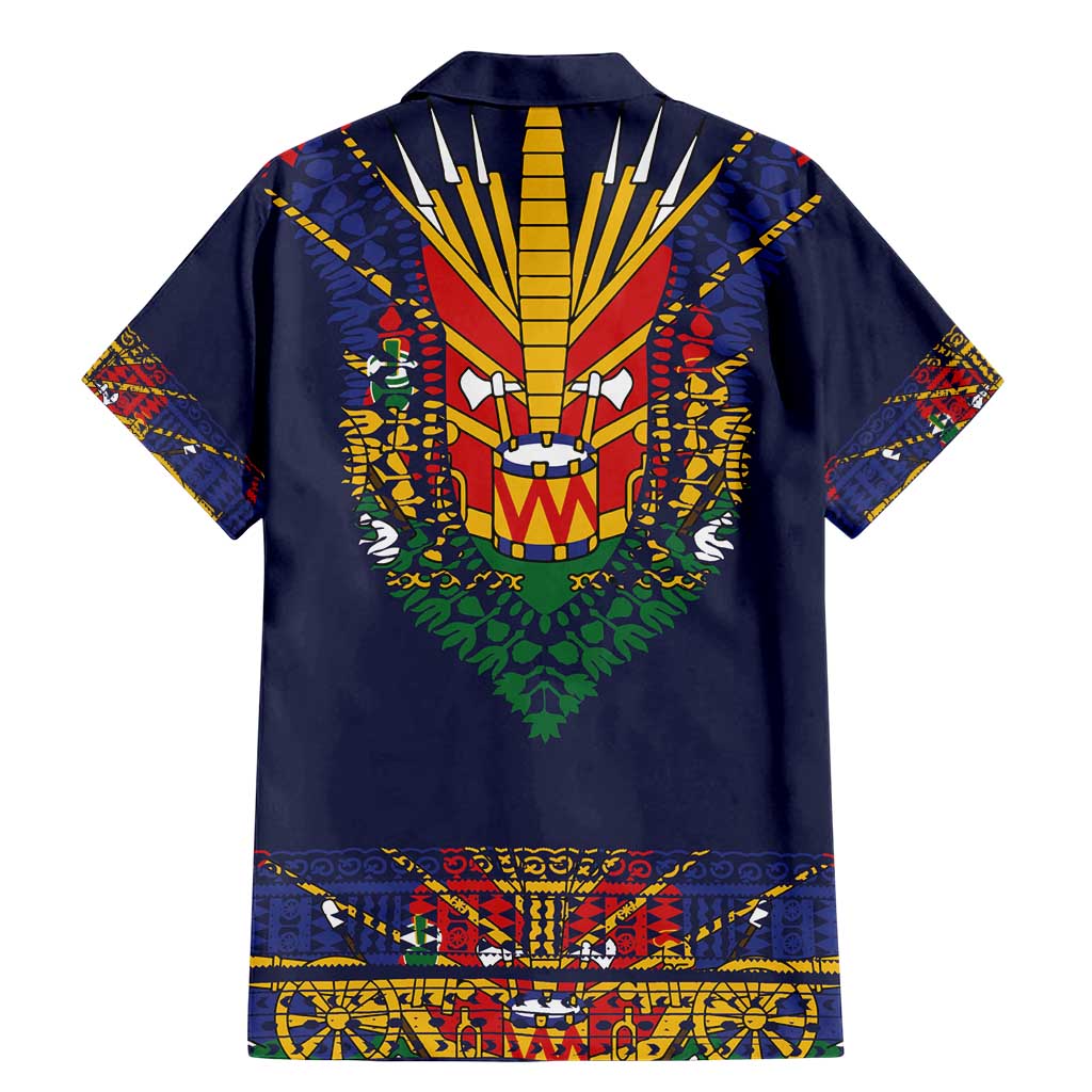 Haiti Flag Traditional Dashiki Family Matching Mermaid Dress and Hawaiian Shirt Black Color