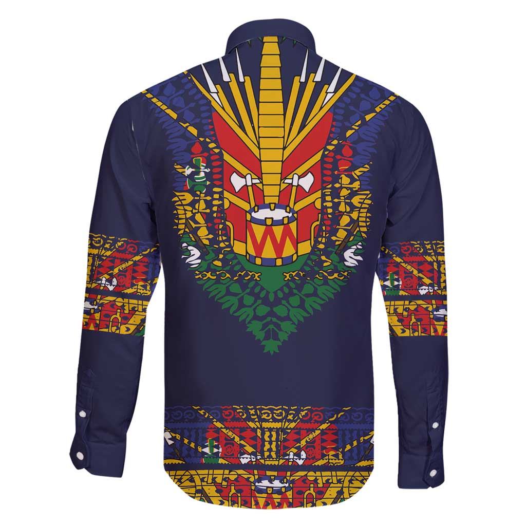 Haiti Flag Traditional Dashiki Family Matching Mermaid Dress and Hawaiian Shirt Black Color