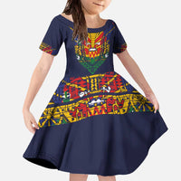 Haiti Flag Traditional Dashiki Family Matching Off The Shoulder Long Sleeve Dress and Hawaiian Shirt Black Color