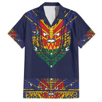 Haiti Flag Traditional Dashiki Family Matching Off The Shoulder Long Sleeve Dress and Hawaiian Shirt Black Color