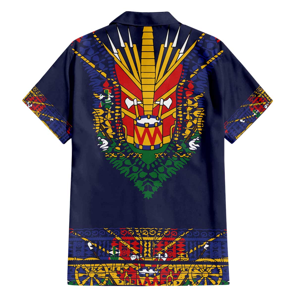 Haiti Flag Traditional Dashiki Family Matching Off The Shoulder Long Sleeve Dress and Hawaiian Shirt Black Color