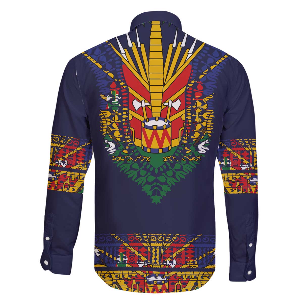 Haiti Flag Traditional Dashiki Family Matching Off The Shoulder Long Sleeve Dress and Hawaiian Shirt Black Color