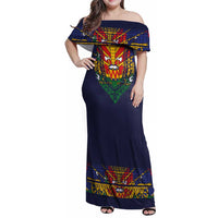 Haiti Flag Traditional Dashiki Family Matching Off Shoulder Maxi Dress and Hawaiian Shirt Black Color