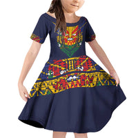 Haiti Flag Traditional Dashiki Family Matching Off Shoulder Short Dress and Hawaiian Shirt Black Color