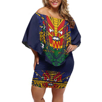 Haiti Flag Traditional Dashiki Family Matching Off Shoulder Short Dress and Hawaiian Shirt Black Color