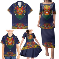 Haiti Flag Traditional Dashiki Family Matching Puletasi and Hawaiian Shirt Black Color