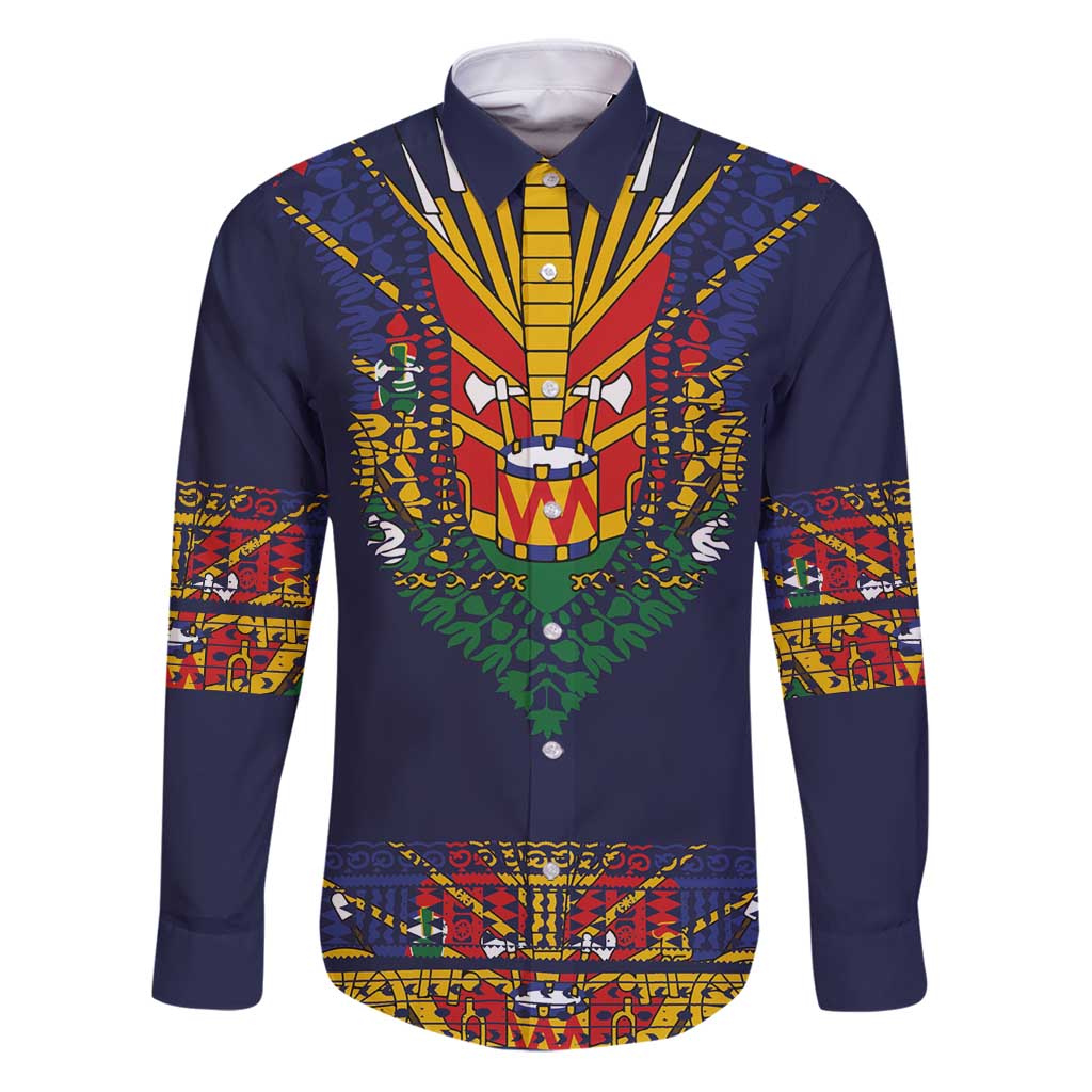 Haiti Flag Traditional Dashiki Family Matching Puletasi and Hawaiian Shirt Black Color