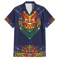 Haiti Flag Traditional Dashiki Family Matching Short Sleeve Bodycon Dress and Hawaiian Shirt Black Color