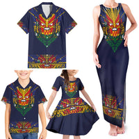 Haiti Flag Traditional Dashiki Family Matching Tank Maxi Dress and Hawaiian Shirt Black Color
