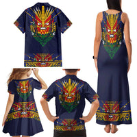 Haiti Flag Traditional Dashiki Family Matching Tank Maxi Dress and Hawaiian Shirt Black Color