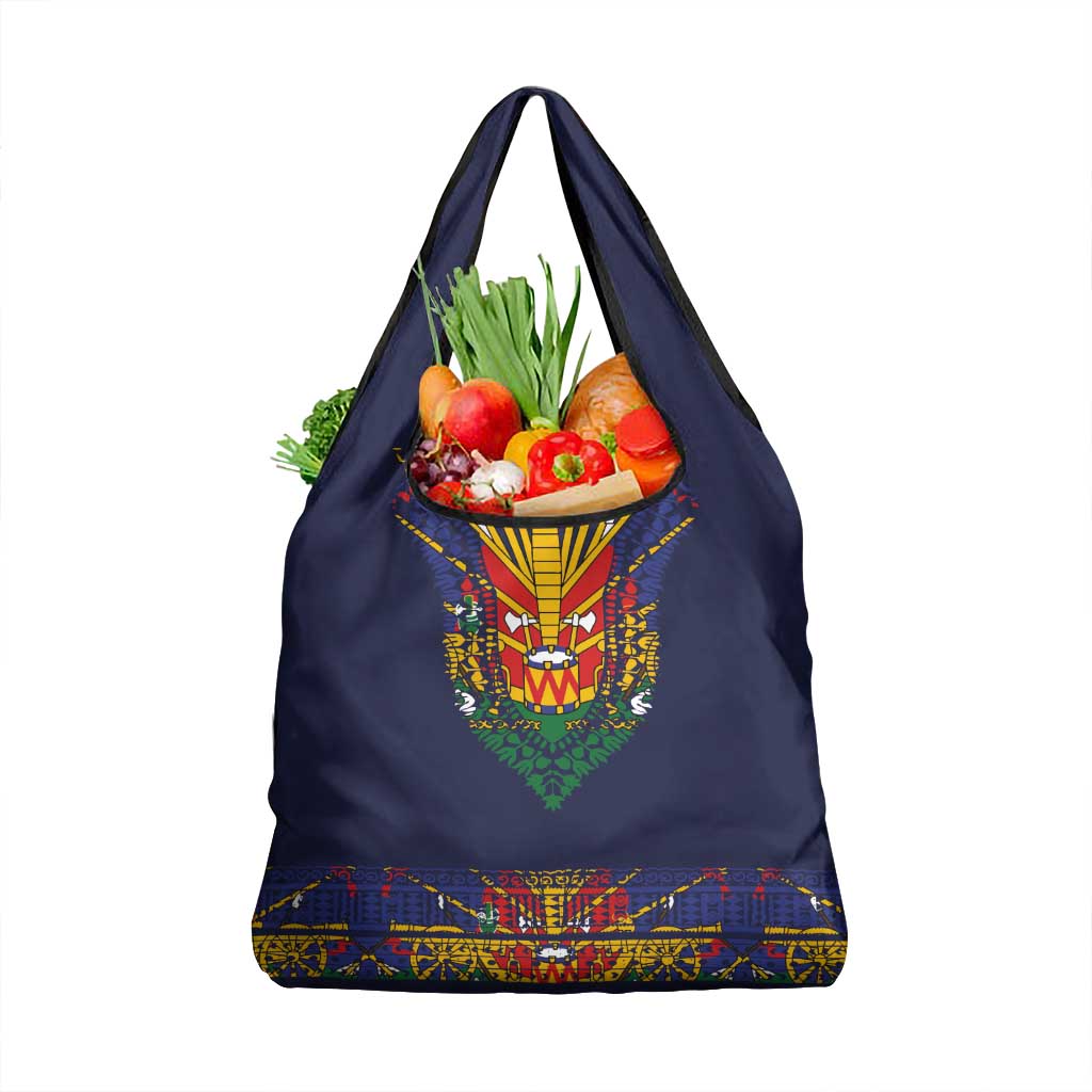 Haiti Flag Traditional Dashiki Grocery Bag Black Color