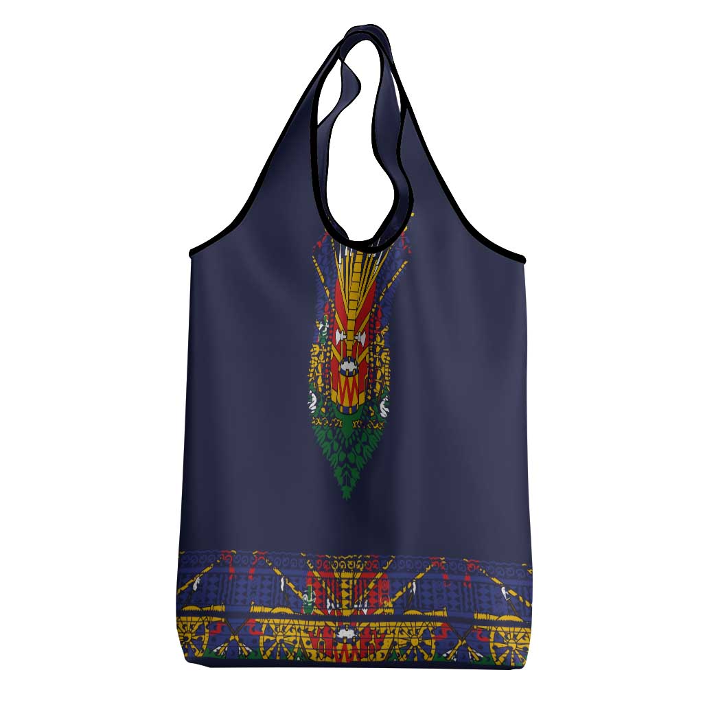 Haiti Flag Traditional Dashiki Grocery Bag Black Color