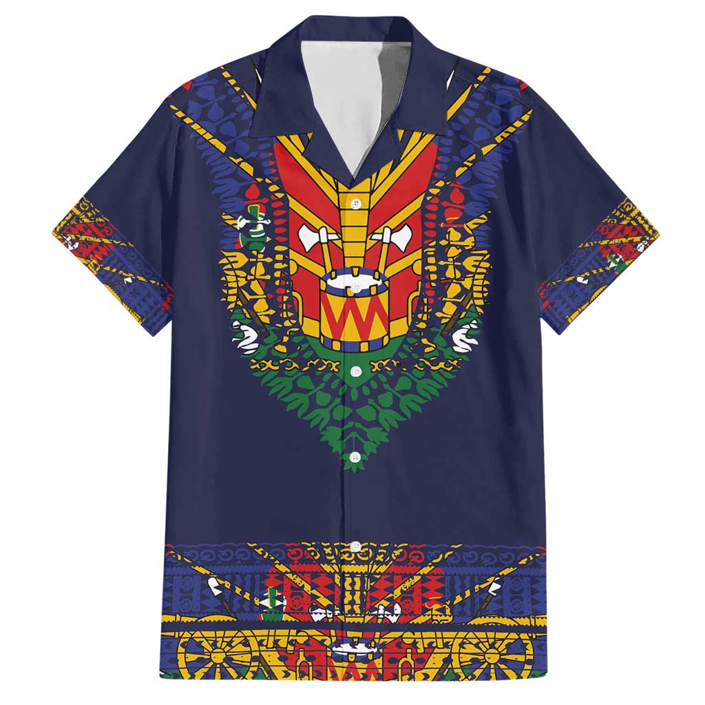 Haiti Flag Traditional Dashiki Hawaiian Shirt Black Color