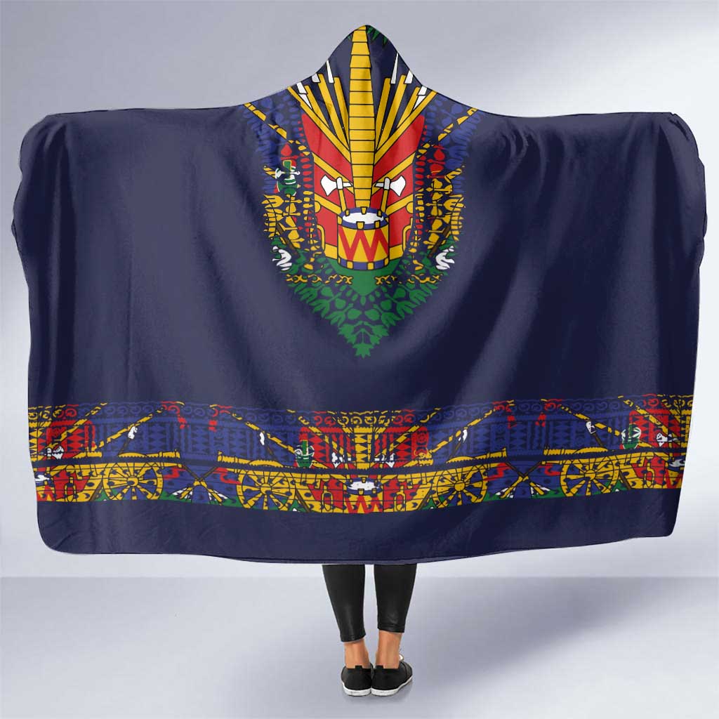 Haiti Flag Traditional Dashiki Hooded Blanket Black Color