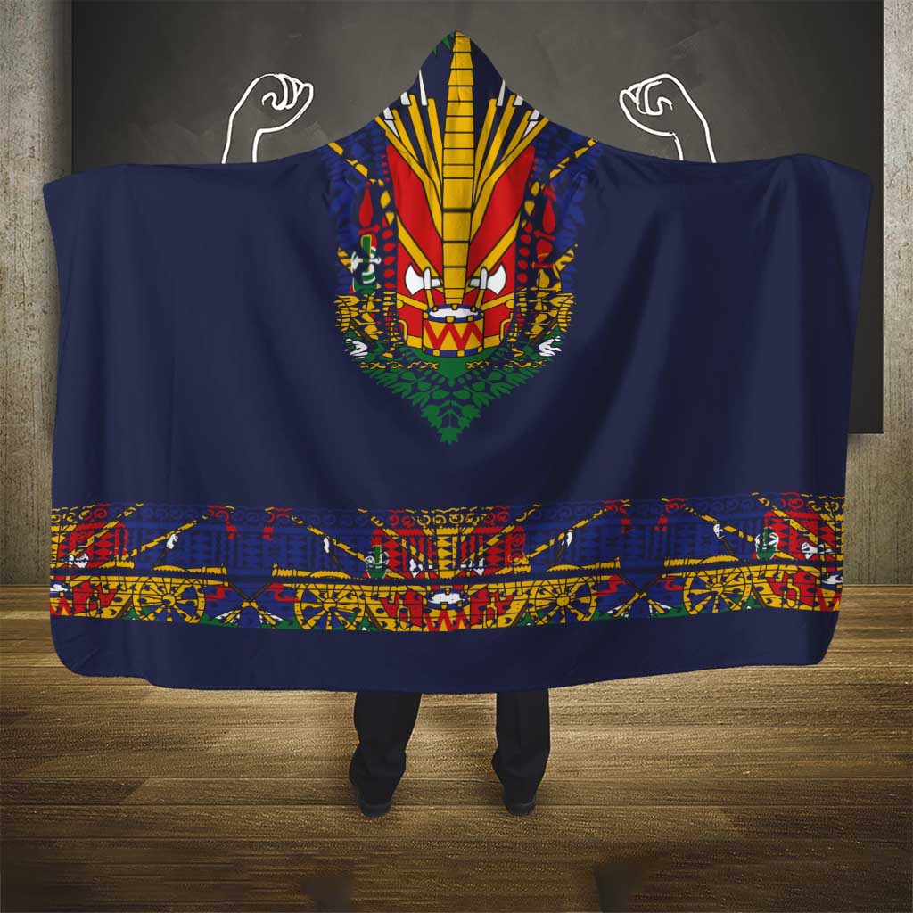 Haiti Flag Traditional Dashiki Hooded Blanket Black Color