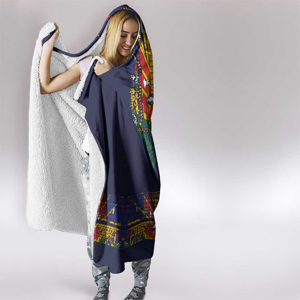 Haiti Flag Traditional Dashiki Hooded Blanket Black Color