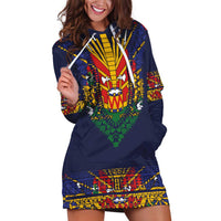 Haiti Flag Traditional Dashiki Hoodie Dress Black Color