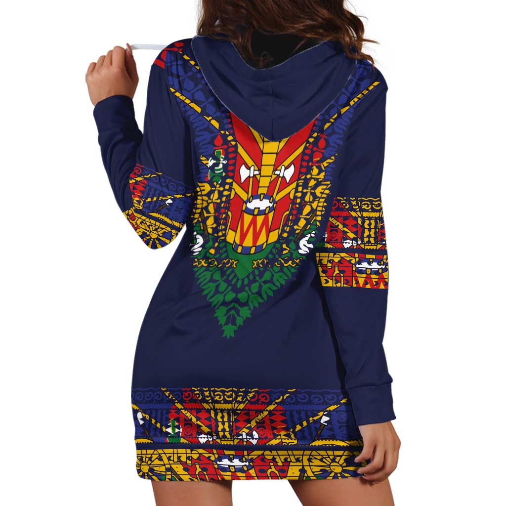 Haiti Flag Traditional Dashiki Hoodie Dress Black Color