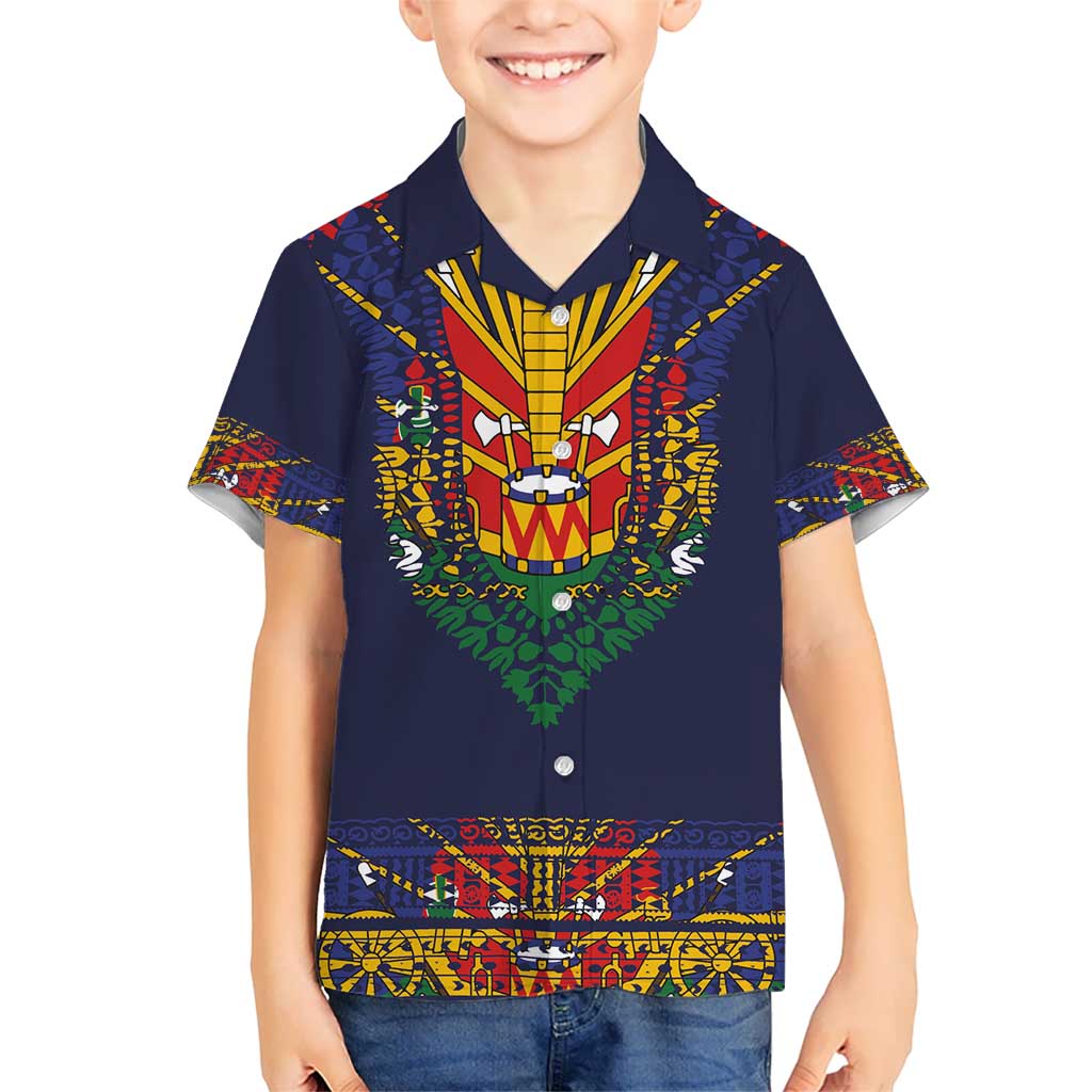 Haiti Flag Traditional Dashiki Kid Hawaiian Shirt Black Color