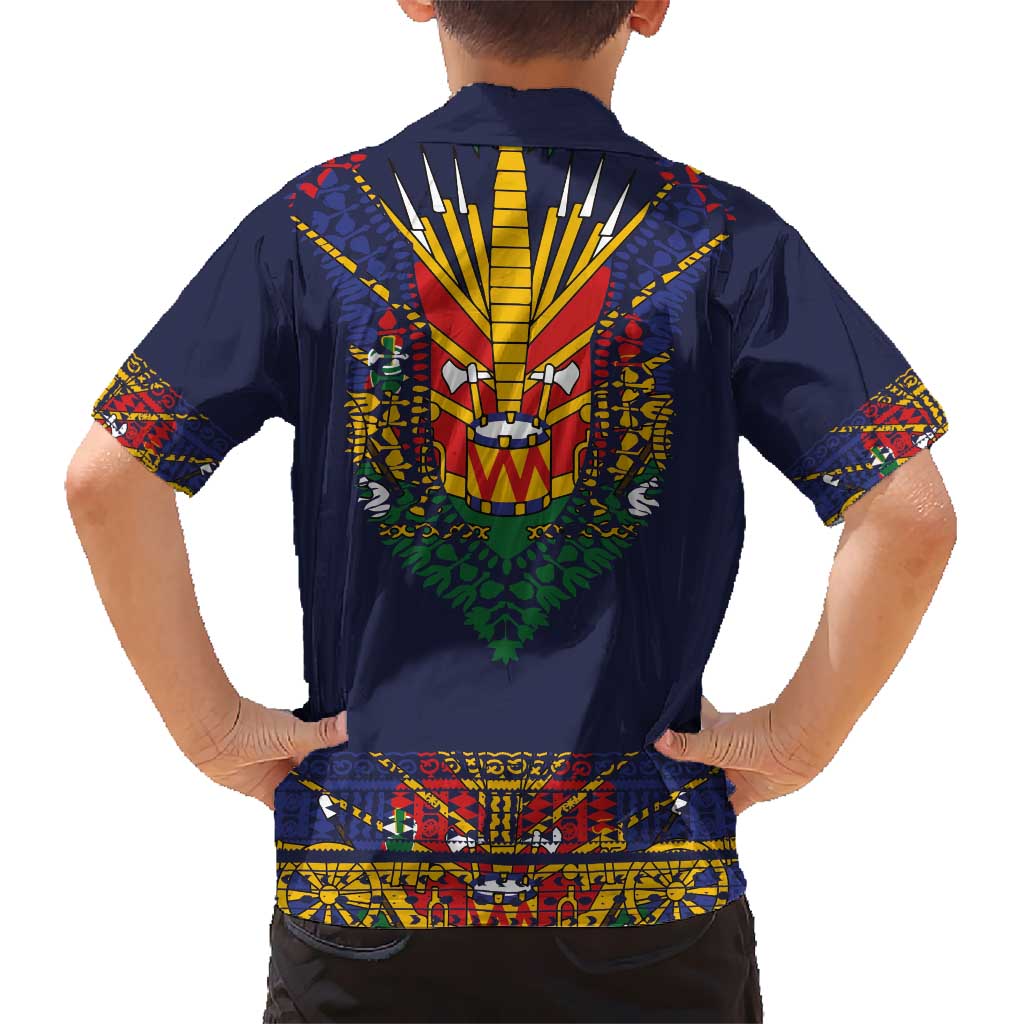 Haiti Flag Traditional Dashiki Kid Hawaiian Shirt Black Color