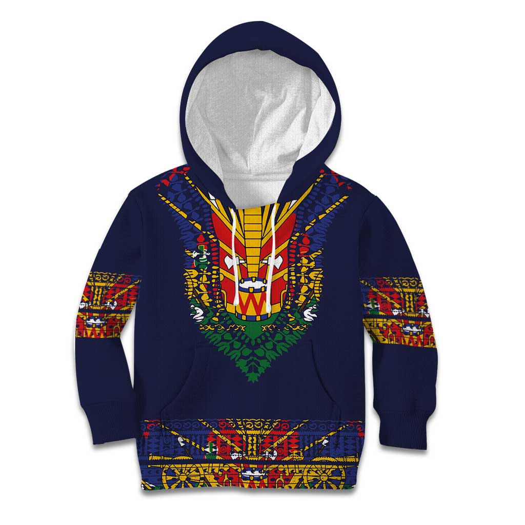 Haiti Flag Traditional Dashiki Kid Hoodie Black Color