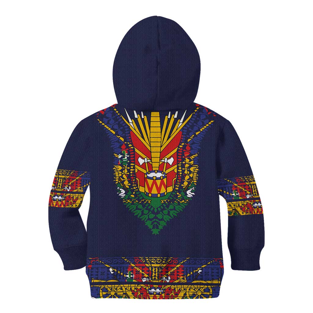 Haiti Flag Traditional Dashiki Kid Hoodie Black Color